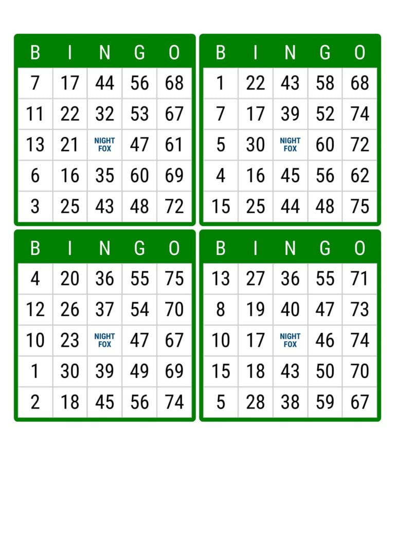 100 free printable bingo grids to download and to print at home - Night ...