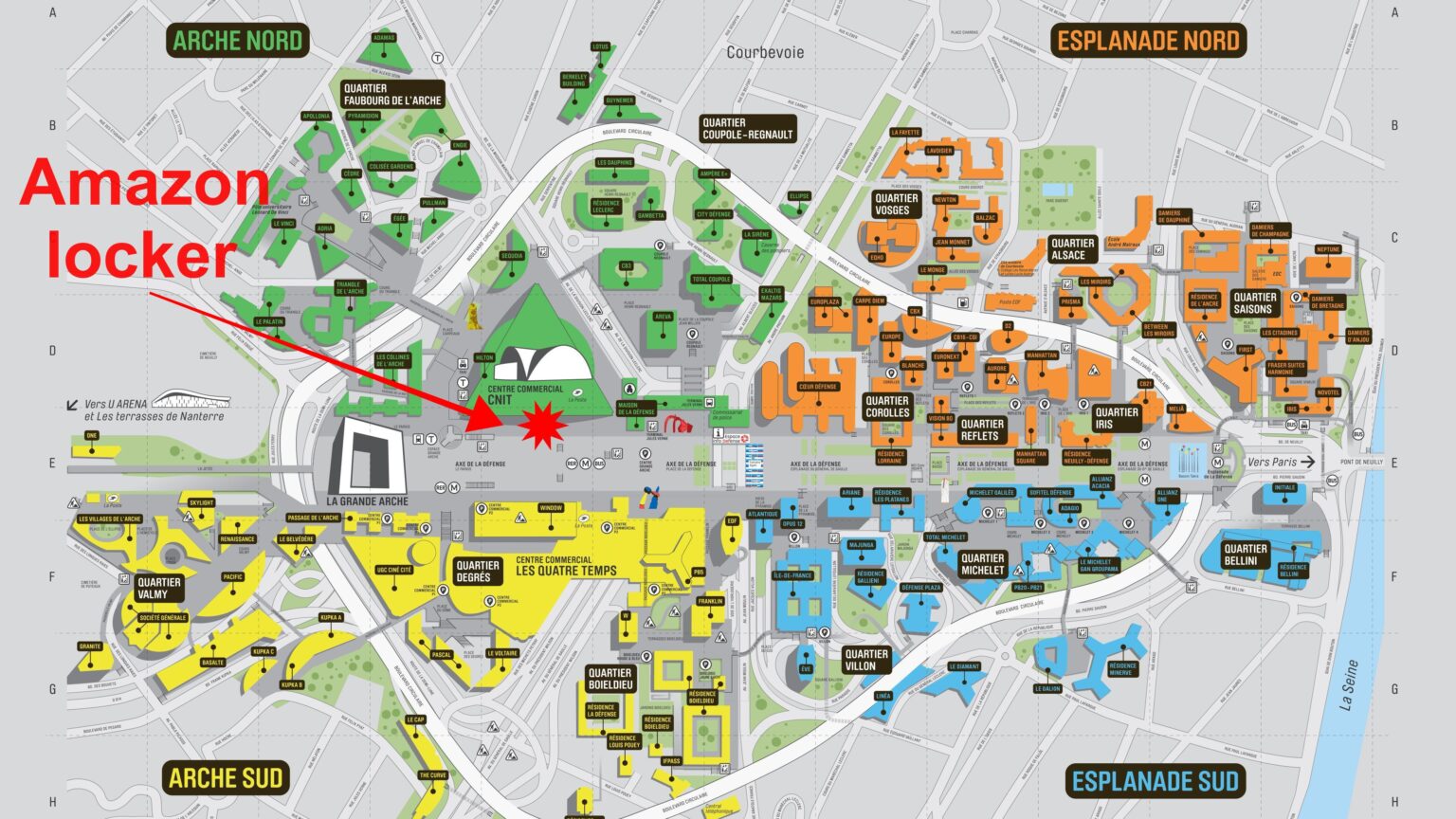 Emplacement de l’Amazon Locker Florine (CNIT La Défense) Night Fox Tips