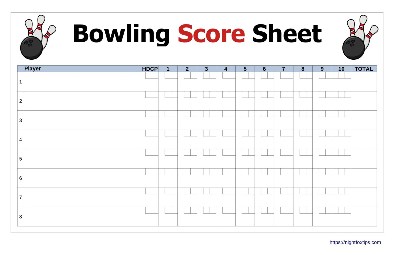 Free Bowling Score Sheet To Download And Print Night Fox Tips 1388