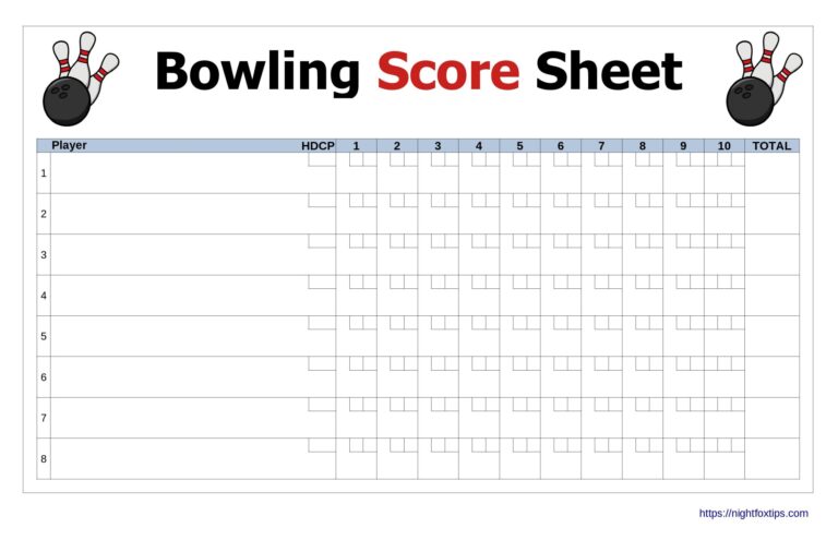 Free bowling score sheet to download and print - Night Fox Tips