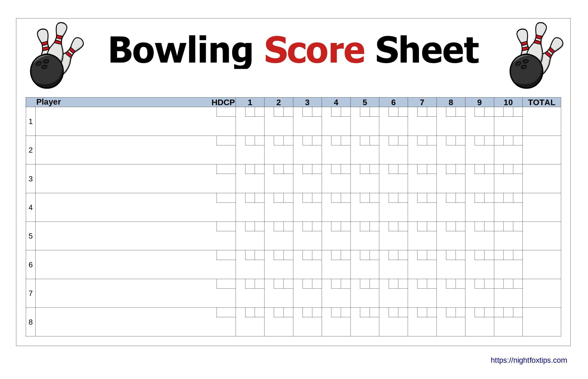 Free Bowling Worksheets