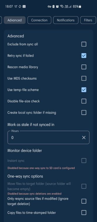 FolderSync Options Advances