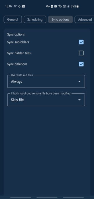 FolderSync Options Sync