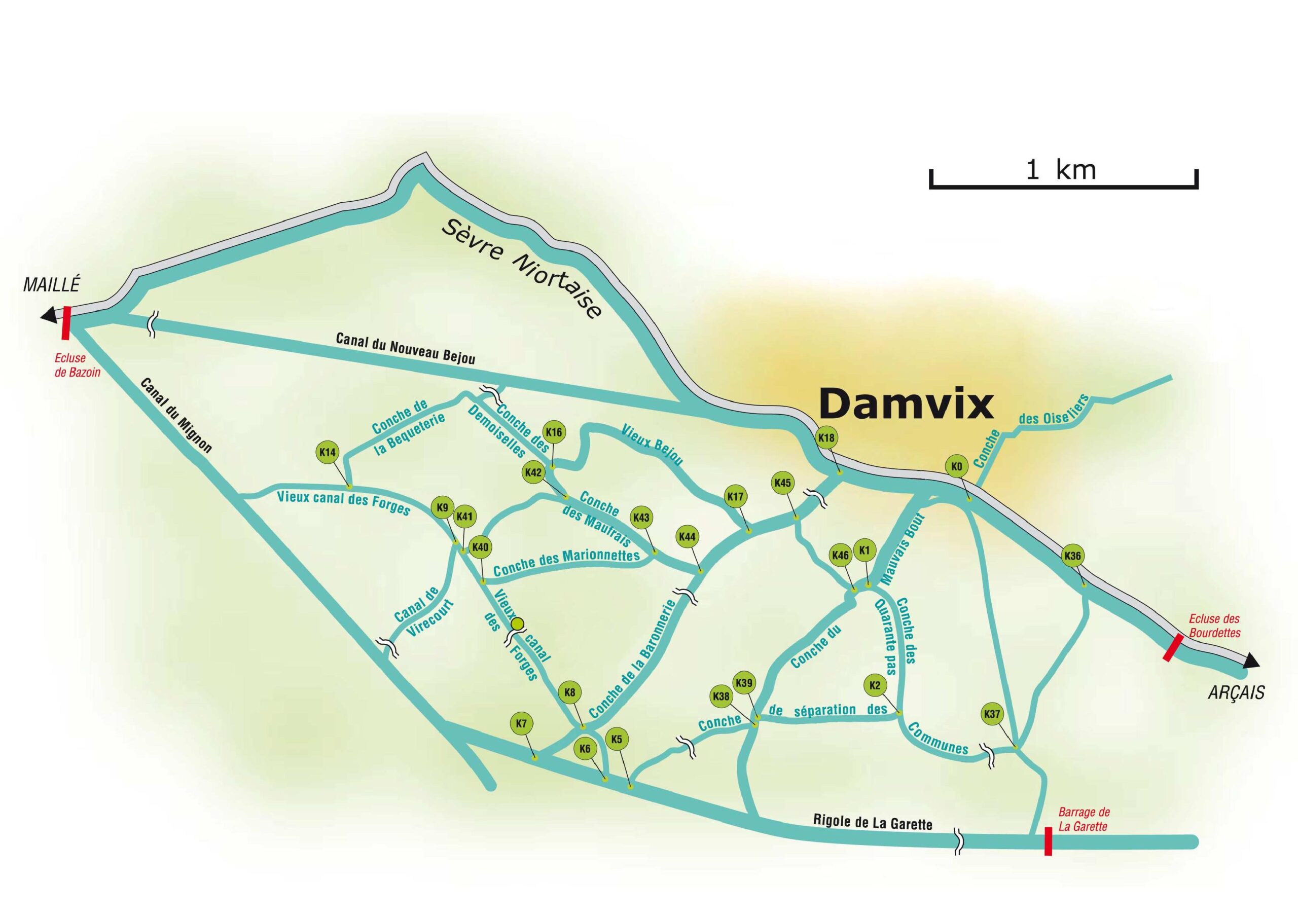 Plan du Marais Poitevin Damvix Aria loisirs