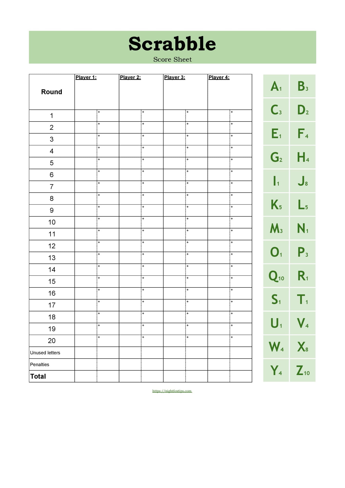 free printable scrabble score sheet