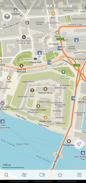 Captura de pantalla de Maps.me (Londres)