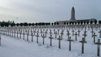 Verdun necropole Douaumont in Winter covered with snow